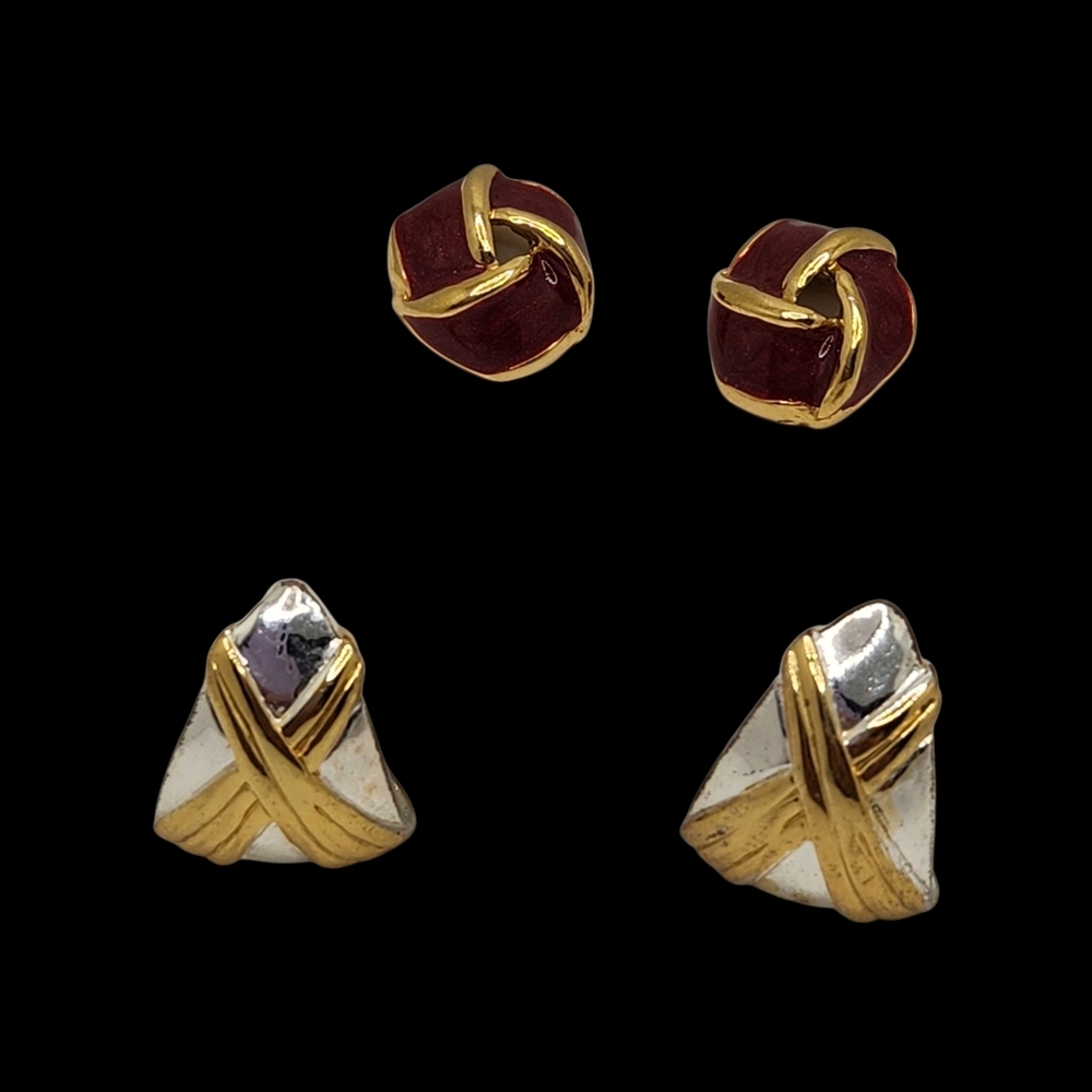 Elegant Gold and Silver Knot Earrings Set